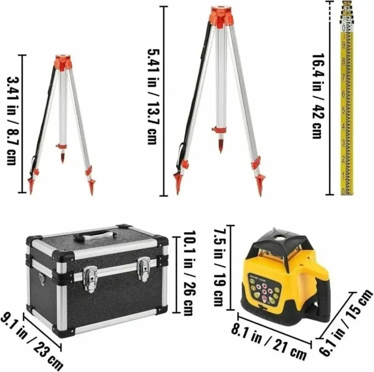Rotary Laser Level Kit with Staff and Tripod - Image 4
