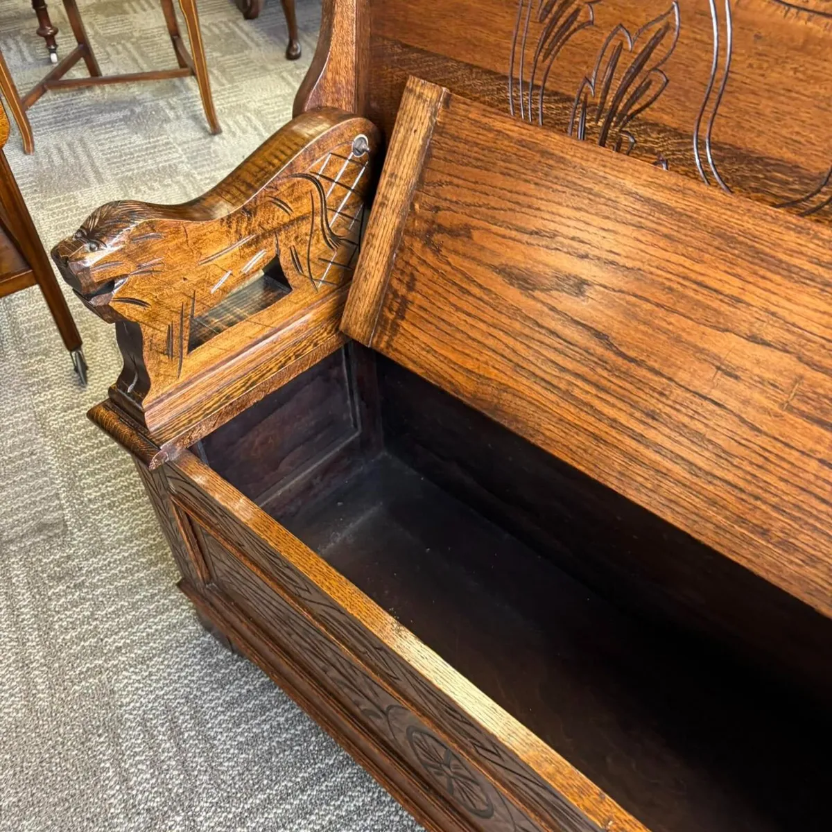 Antique monks bench with storage - Image 2