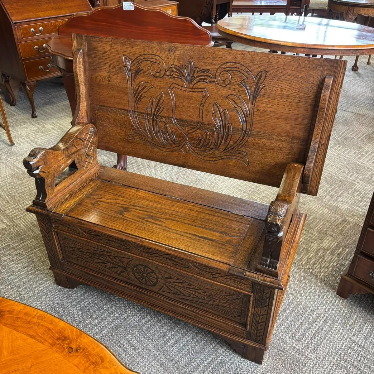 Antique monks bench with storage - Image 1