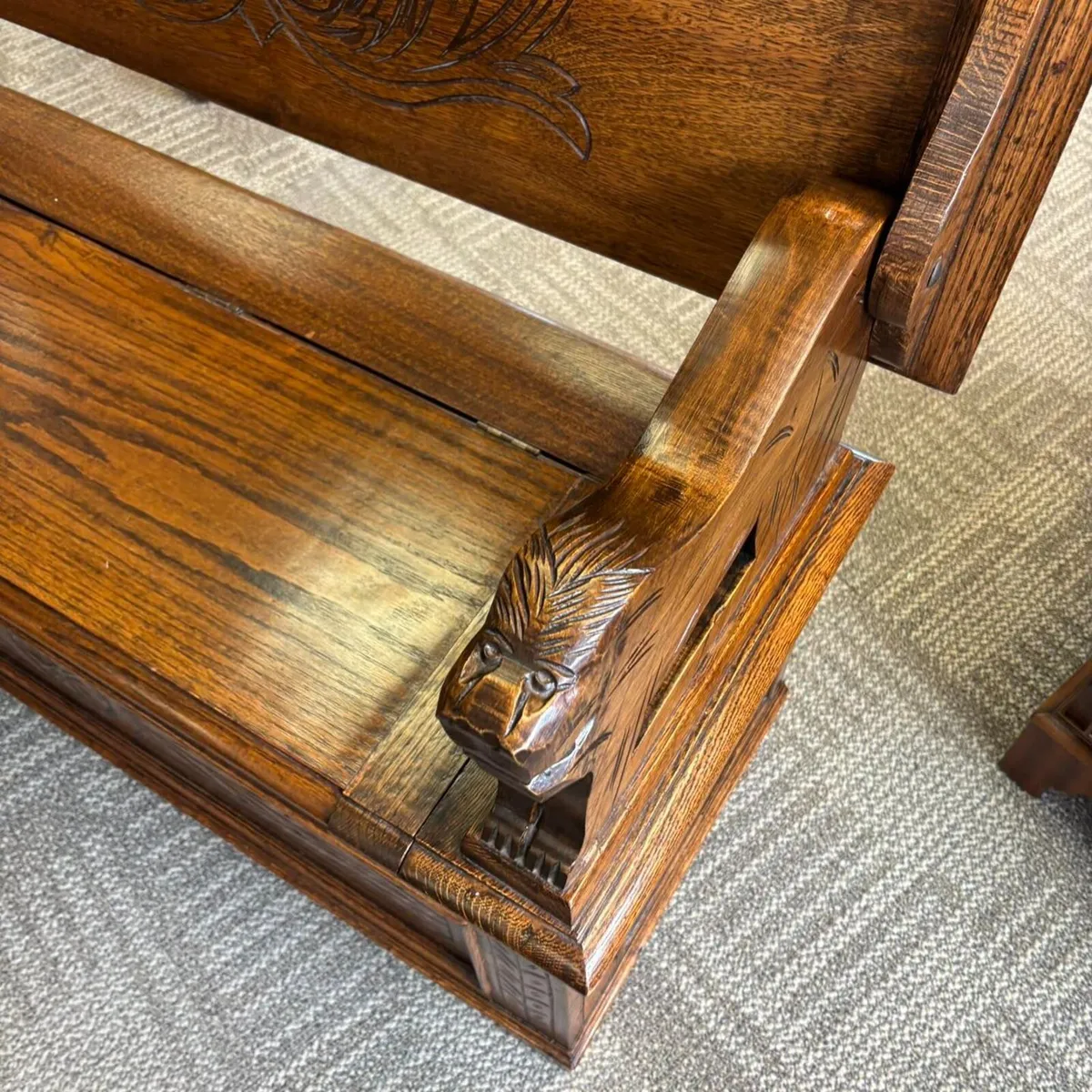 Antique monks bench with storage - Image 3
