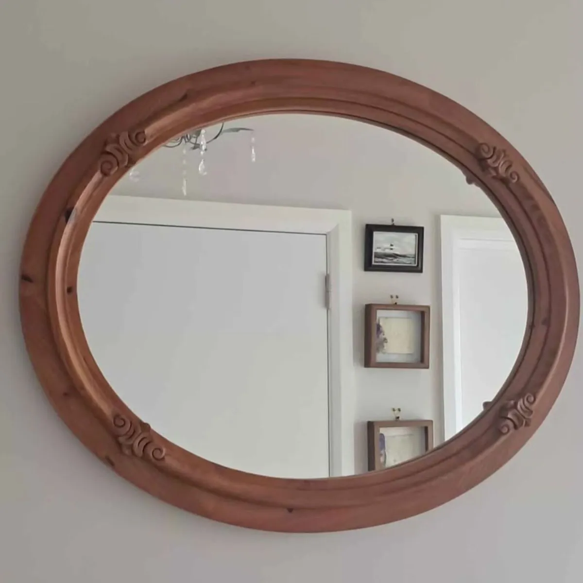 Large oval solid wood wall mirror - Image 1