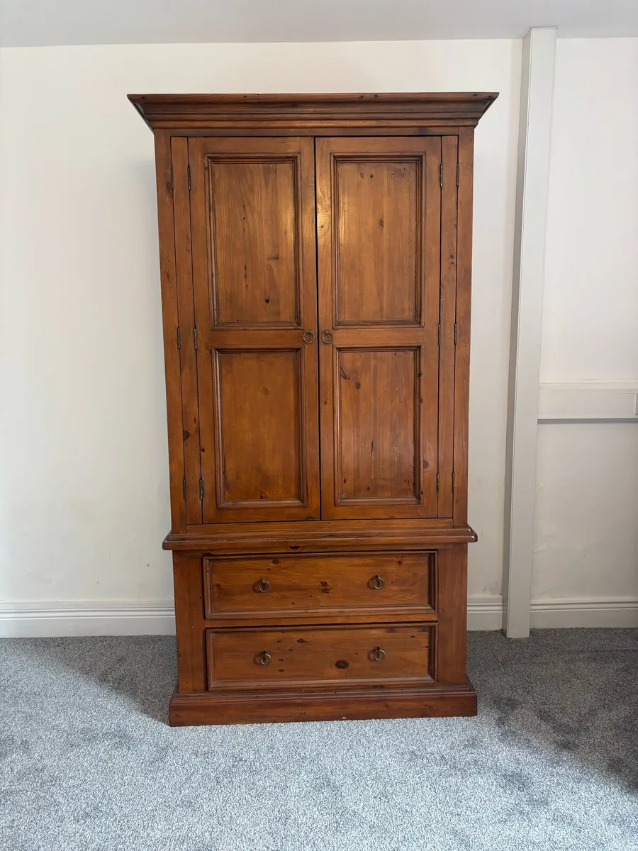 Rustic Wooden Wardrobe with Drawers - Image 1
