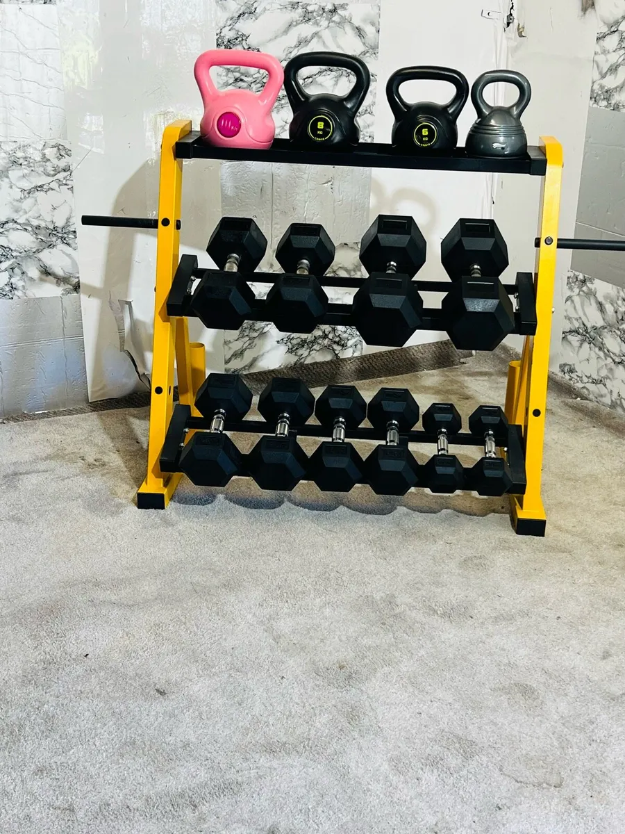 HEX DUMBBELLS KETTLEBELLS WITH STAND - Image 2