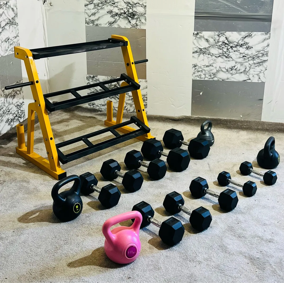 HEX DUMBBELLS KETTLEBELLS WITH STAND - Image 3