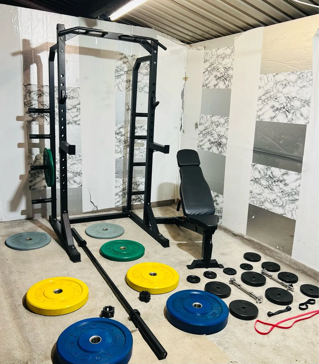 HALF RACK OLYMPIC WEIGHTS BAR DUMBBELLS BENCH - Image 2