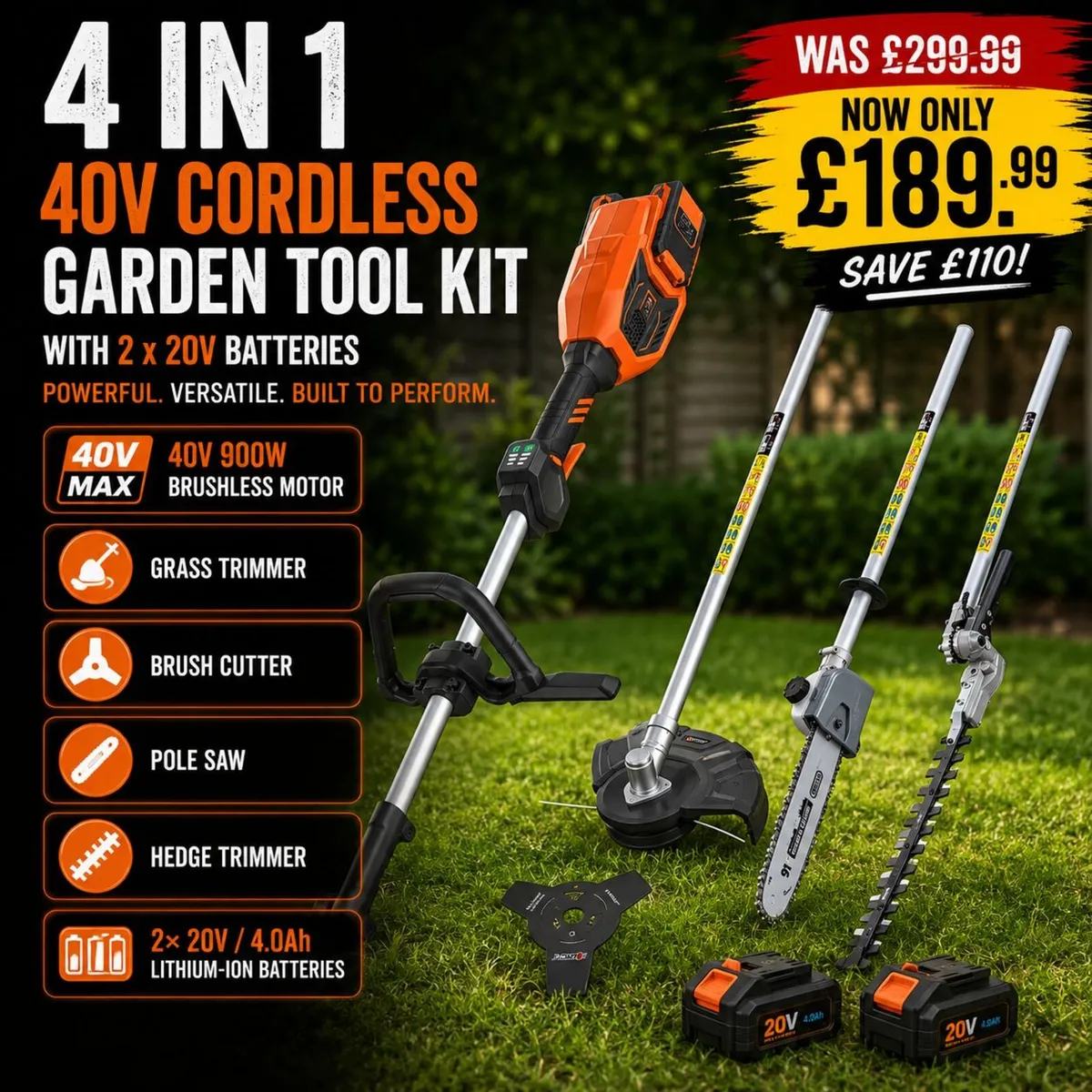 40V Cordless Garden Multi Tool Kit (4-in-1) - Image 1
