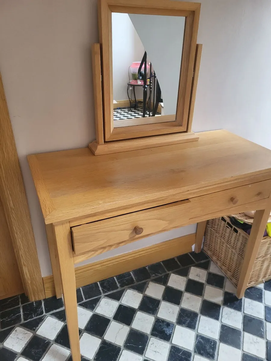 Wooden Dressing Table and Mirror - Image 1