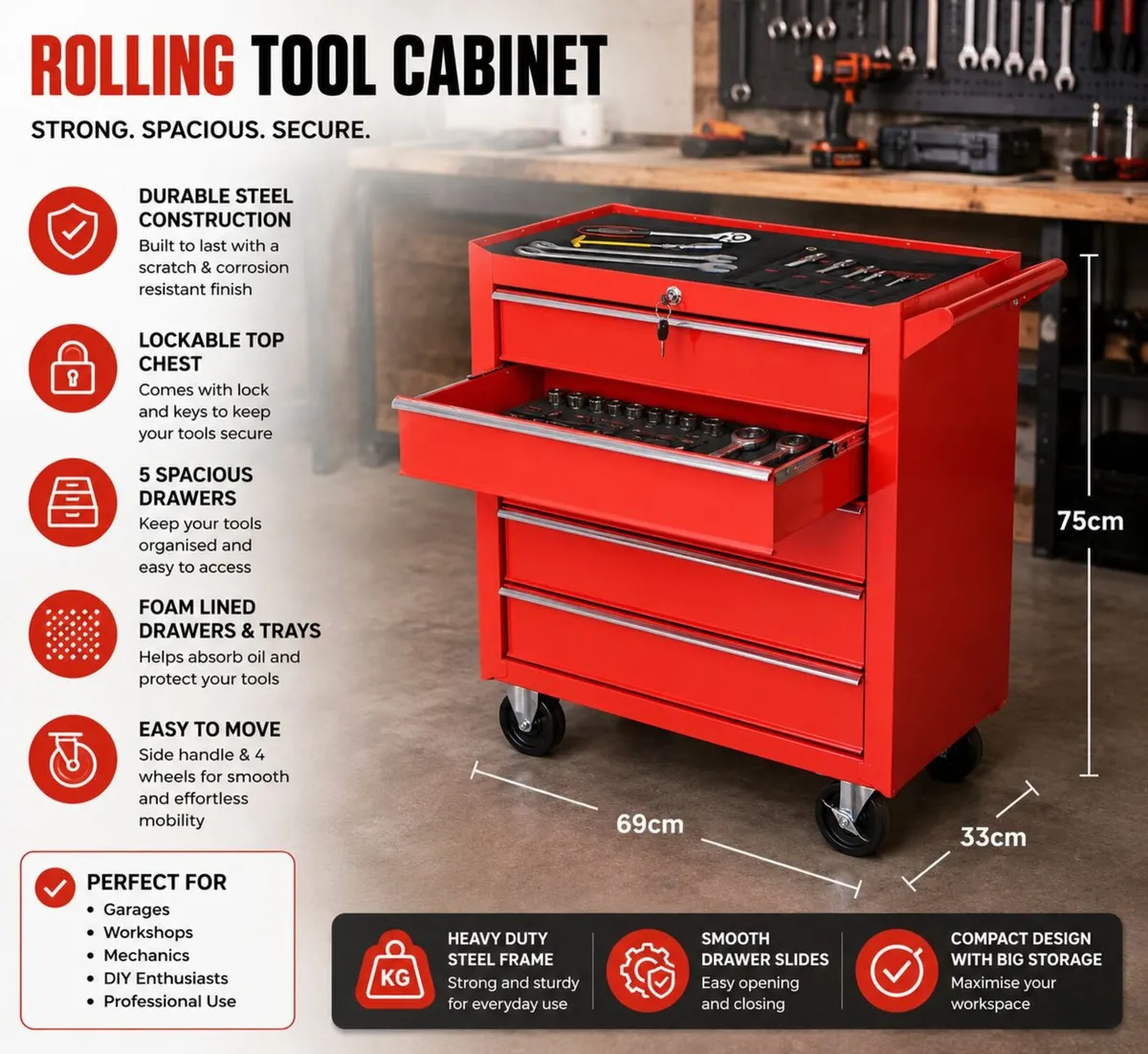 Heavy-Duty Tool Chest on Wheels - Image 1