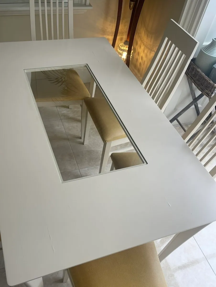 Ivory Table & 4 Chairs with Leather Seats - Image 1