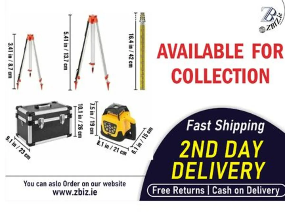 Rotary Laser Level Kit with Staff and Tripod - Image 1