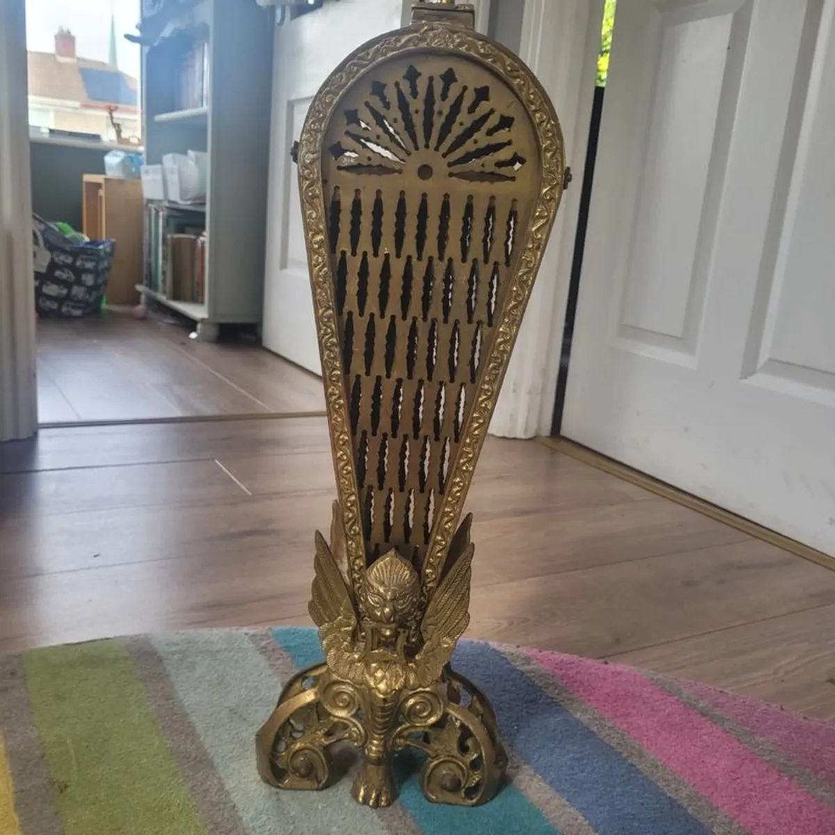 Vintage Art Deco Brass Peacock Fan Fireplace Screen - Image 4
