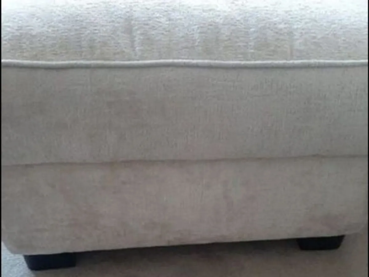Cream fabric upholstered footstool with storage - Image 2