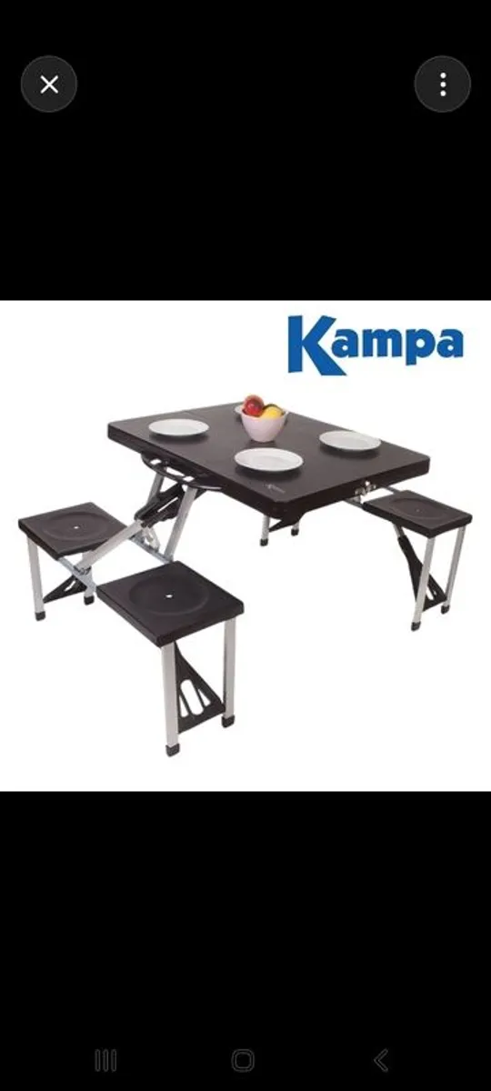Kampa folding camping picnic table with integrated stools - Image 1