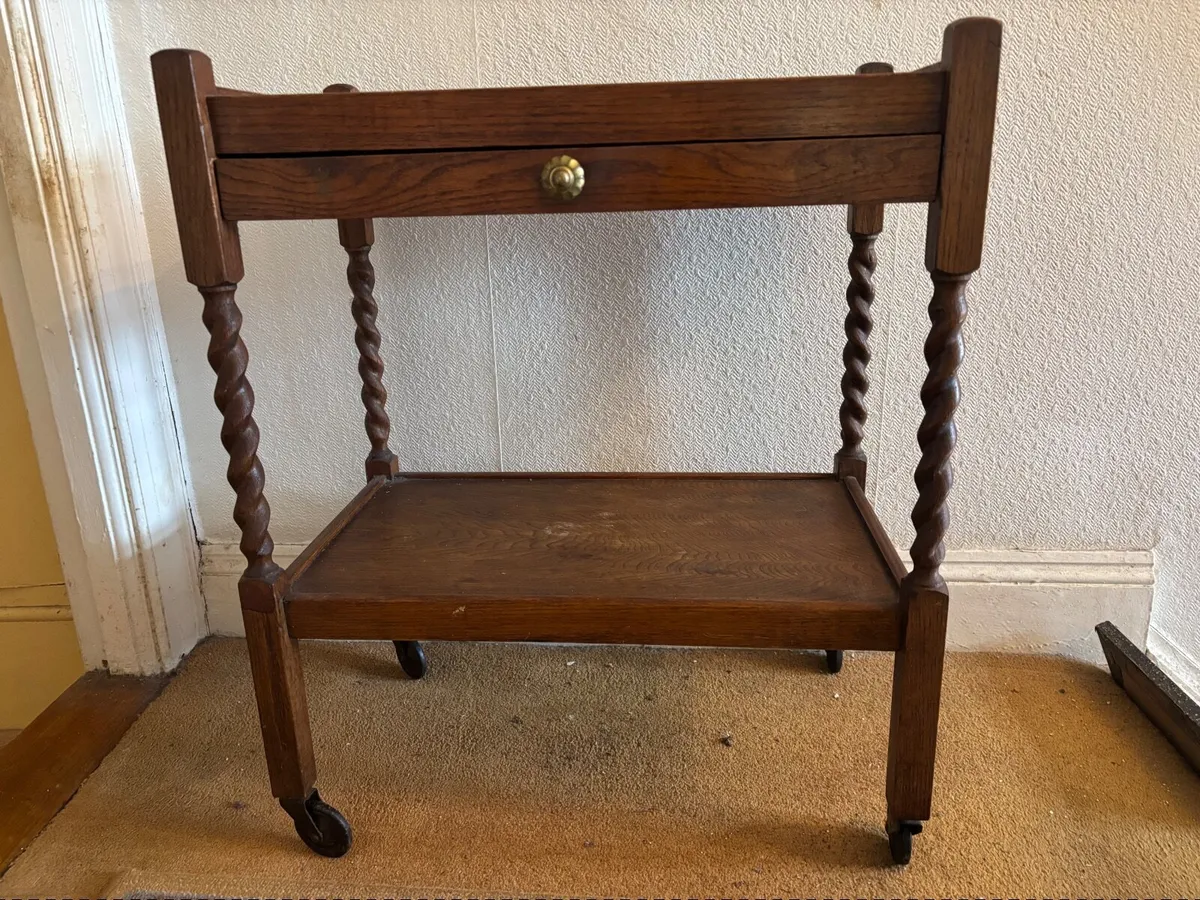Oak Barley Twist Serving Trolly - Image 1