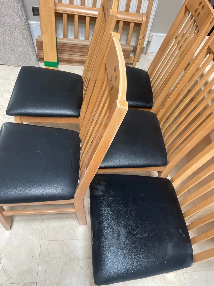 5 x Black Leather & Wooden Kitchen Dining Chairs - Image 2
