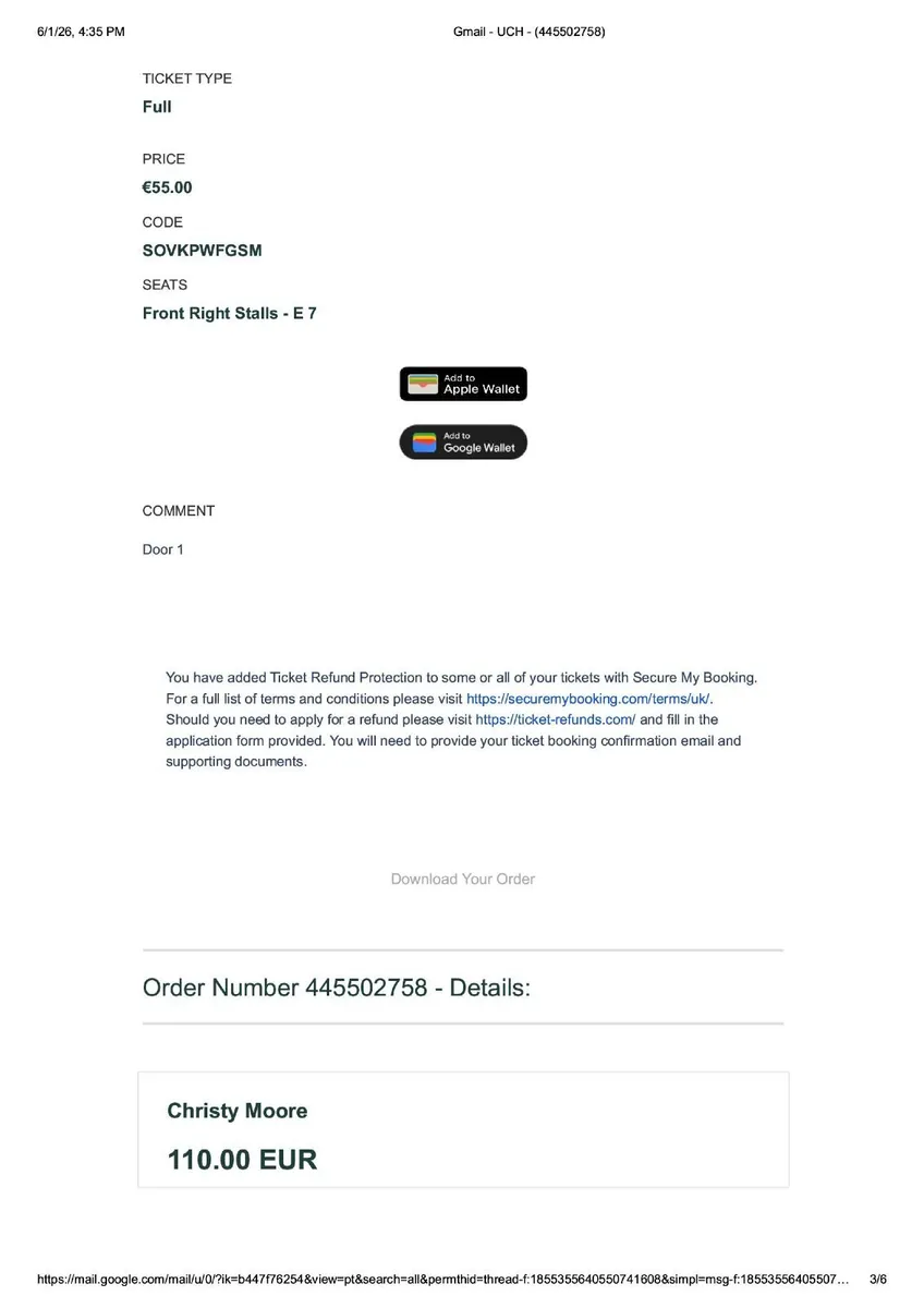 Christy Moore tickets x 2 UCH Limerick Sat 18 July - Image 3