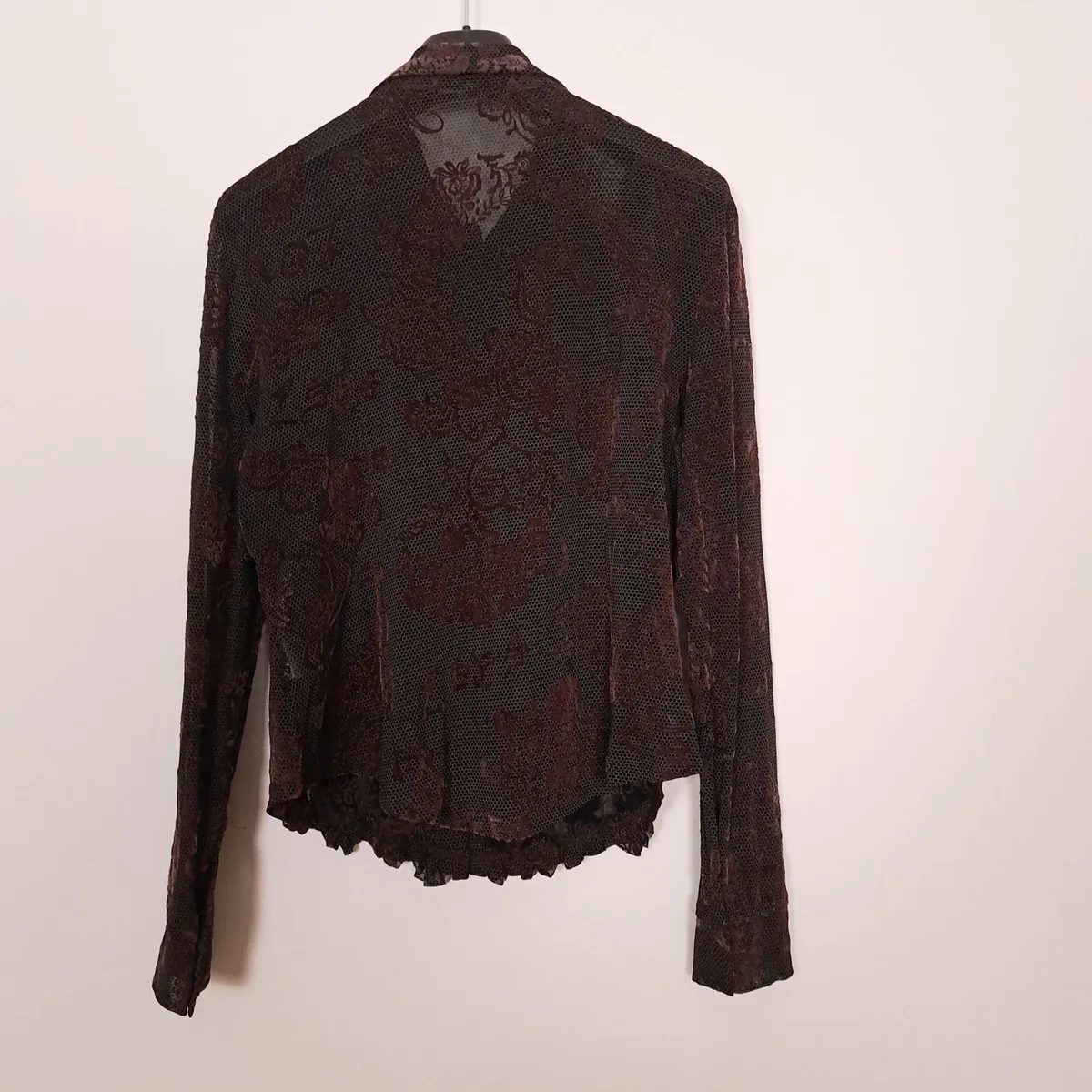 B. Young Dark Brown Black Sheer Frill Blouse 14UK - Image 3