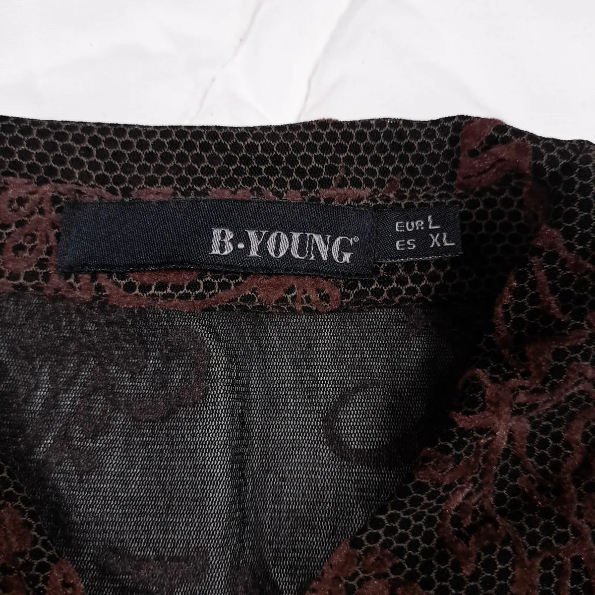B. Young Dark Brown Black Sheer Frill Blouse 14UK - Image 4