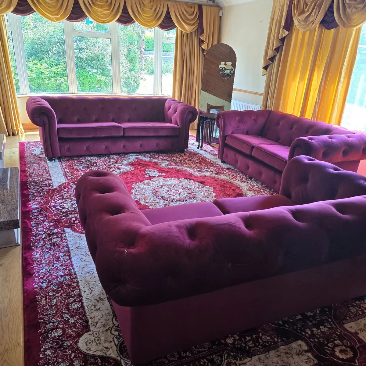 Rug, DFS velvet sofa set, Ikea hanging lights - Image 1
