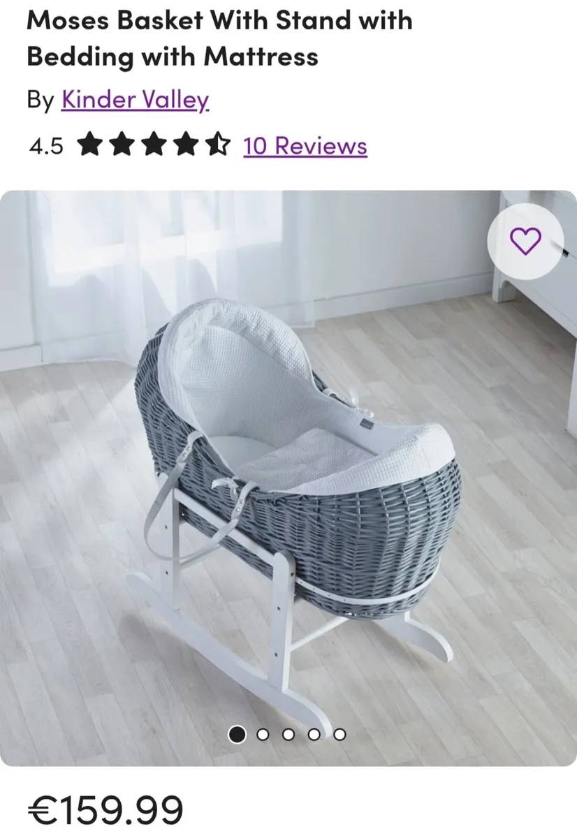 Moses Basket With Stand with Bedding with Mattress