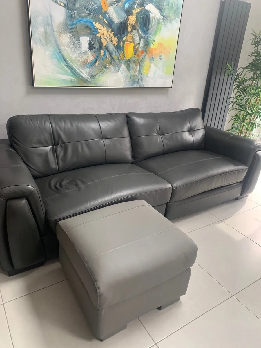 Grey Leather Sofa - Image 2