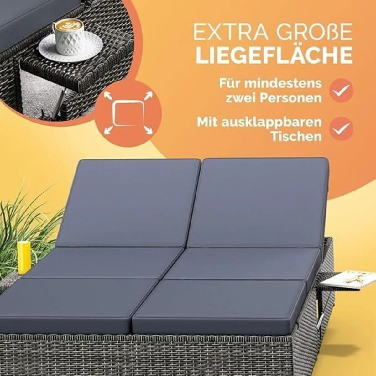 Double Sun lounger with table attached Sun Lounger - Image 2