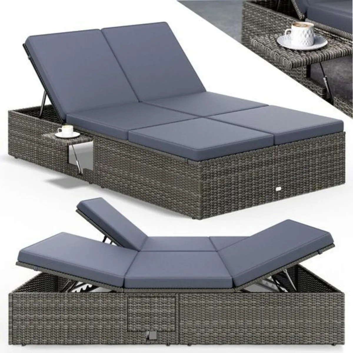Double Sun lounger with table attached Sun Lounger - Image 1