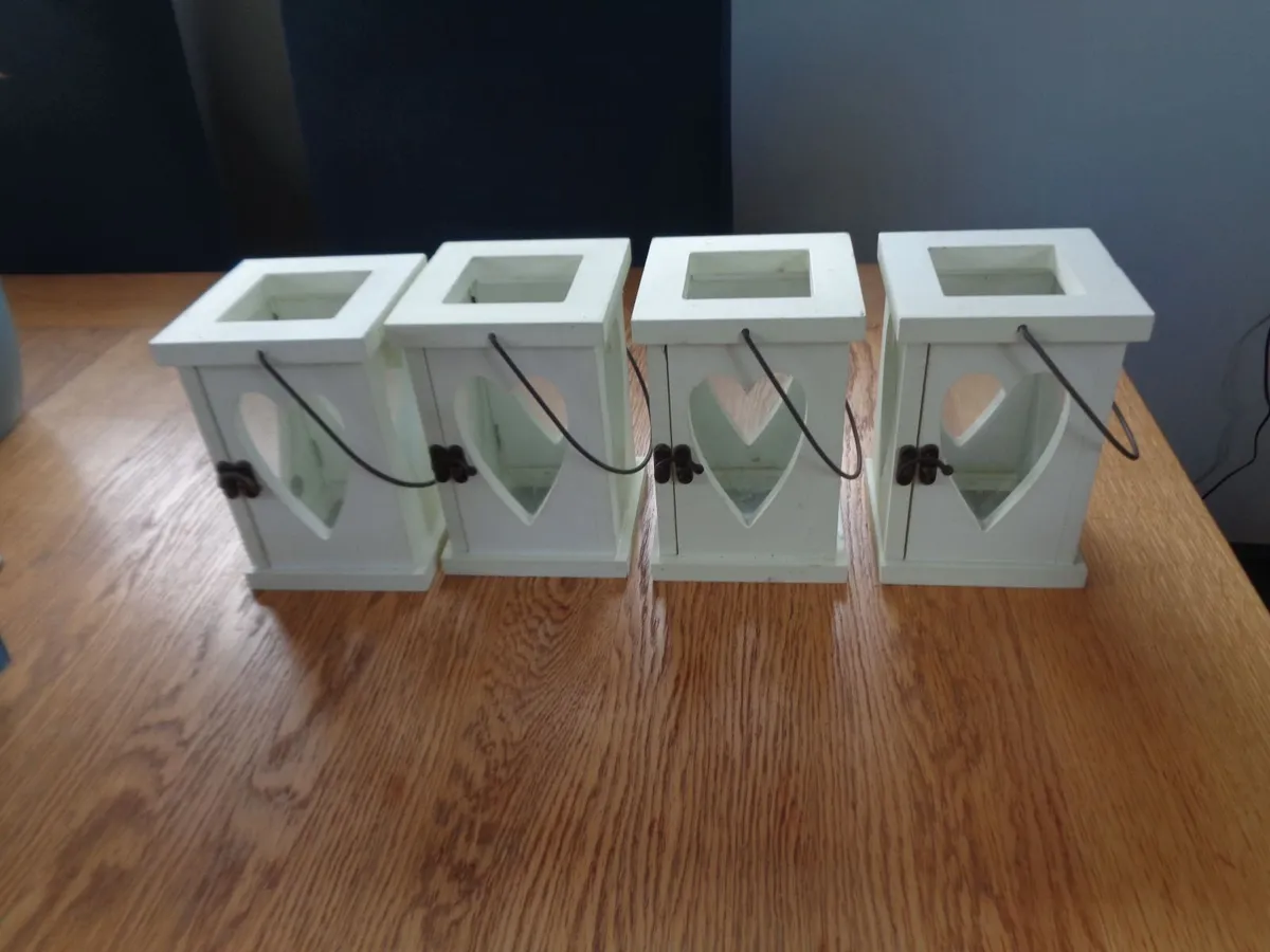 Shabby Chic Wooden Lanterns x 4 for Sale - Image 2