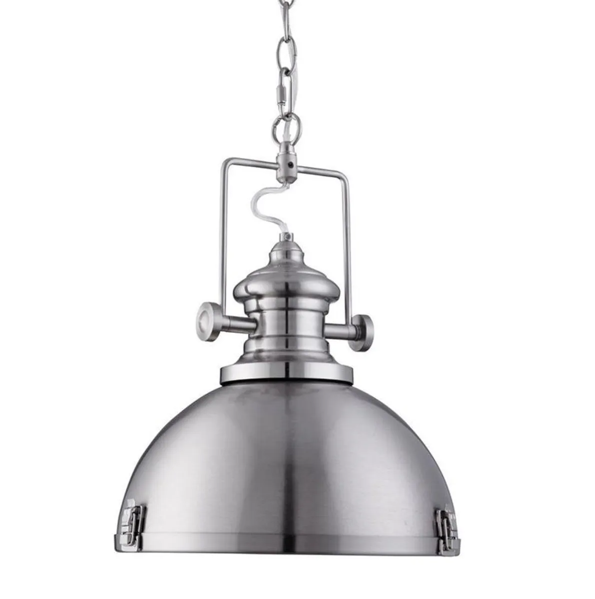 Pair of Searchlight Louisiana Industrial Pendant Lights Satin Silver - Image 3
