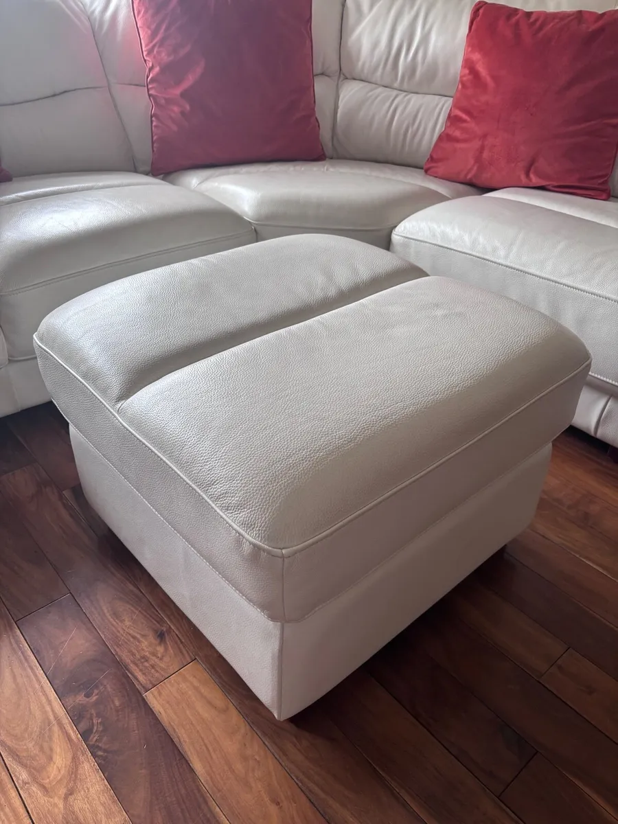 Cream Leather Corner Sofa with Matching Footstool. - Image 2