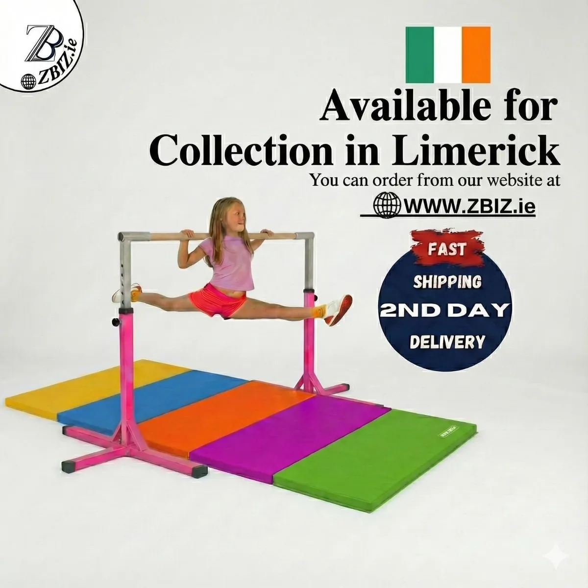 Gymnastics High Bar Kit for Children with Mats - Image 2