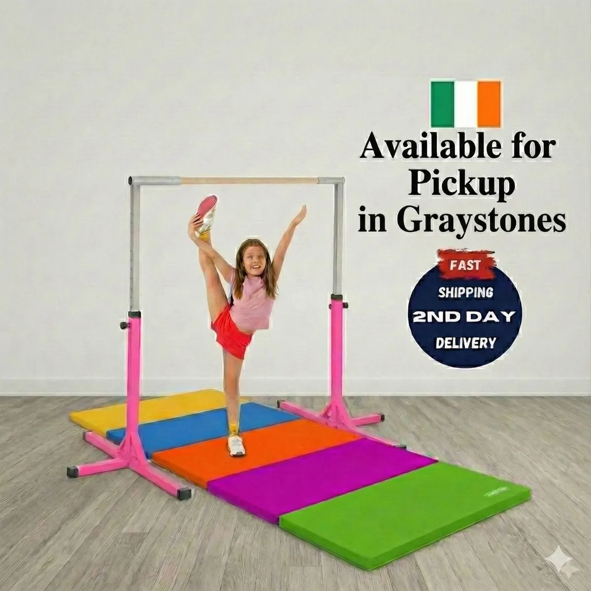 Gymnastics High Bar Kit for Children with Mats - Image 1