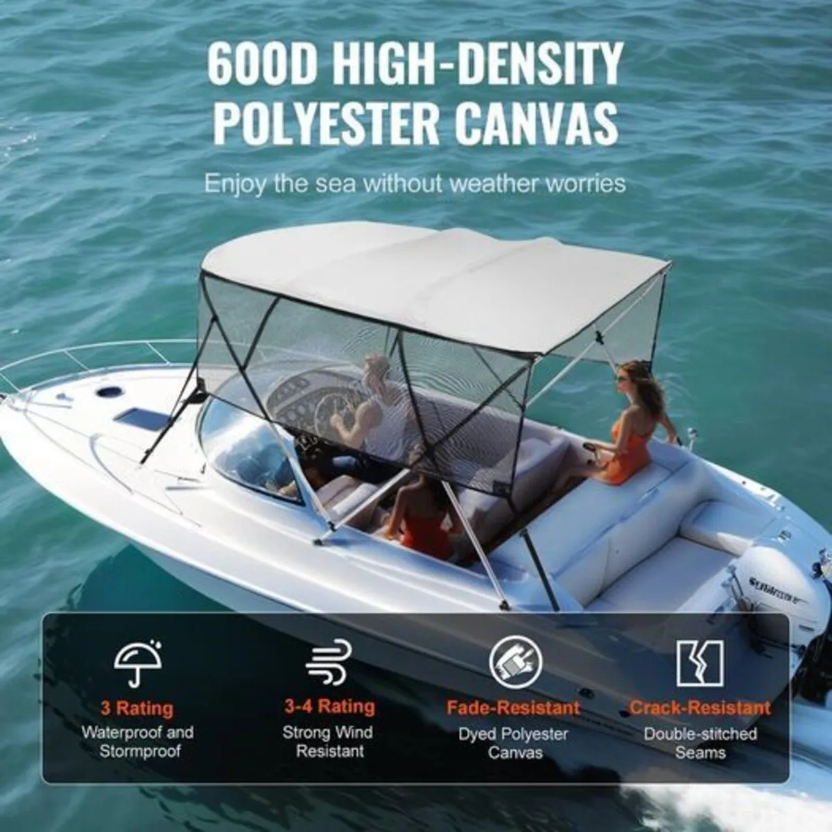 4 Bow Bimini Top Boat Cover, Detachable Mesh Sidew - Image 3