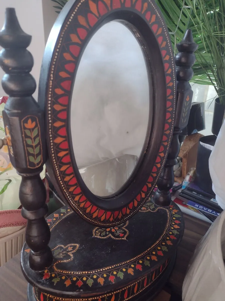 Handmade hand-printed Morocco mirror on stand - Image 1