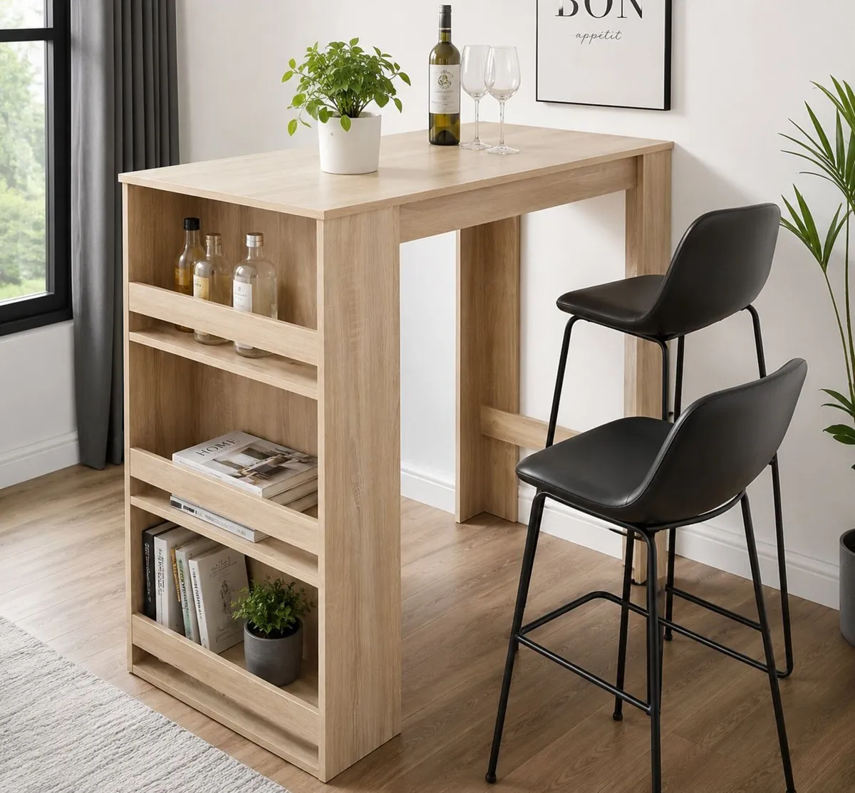 .Bar Table with Storage Shelves – Sonoma Oak or Wh - Image 2