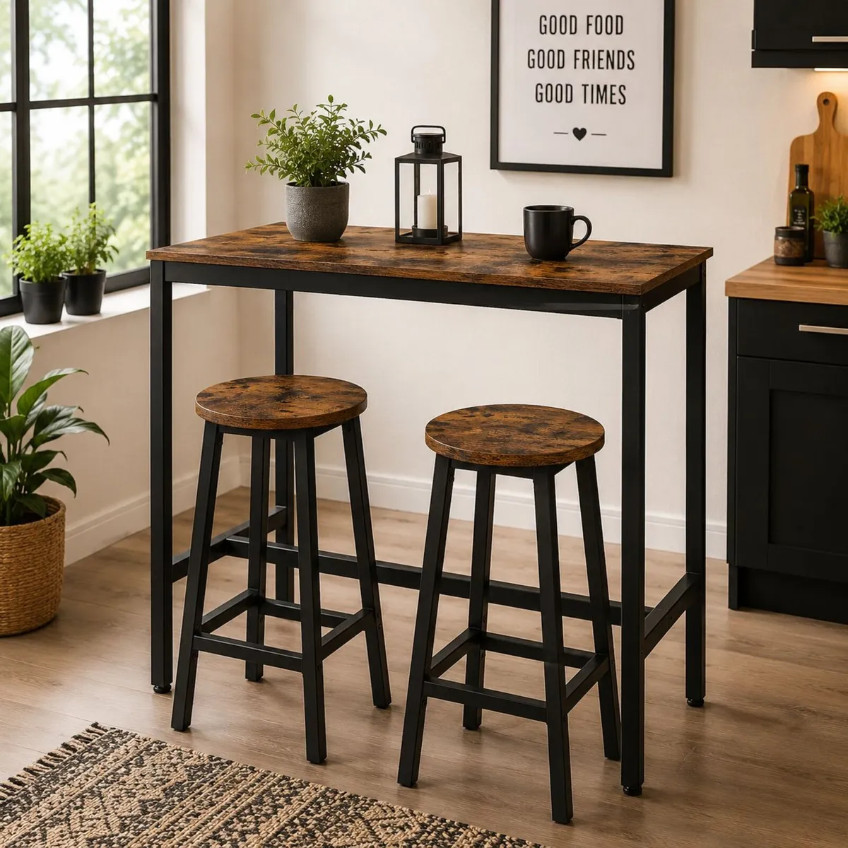 Bar Table Set, Bar Table with 2 Bar Stools - Image 1