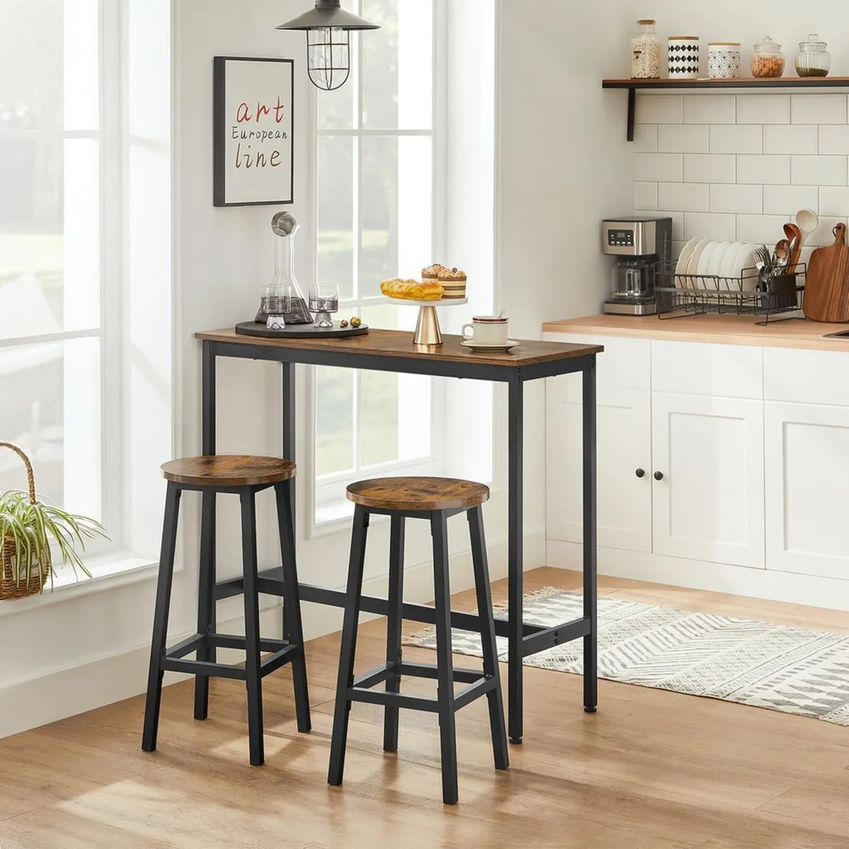 Bar Table Set, Bar Table with 2 Bar Stools - Image 3