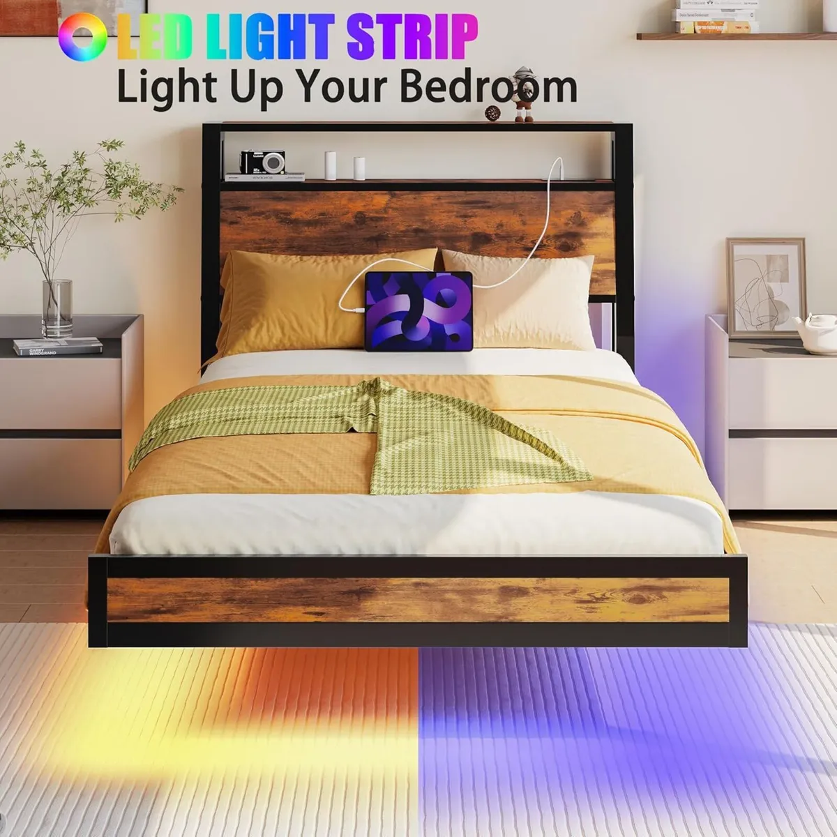 Floating Single Bed Frame with Charging Station - Image 4