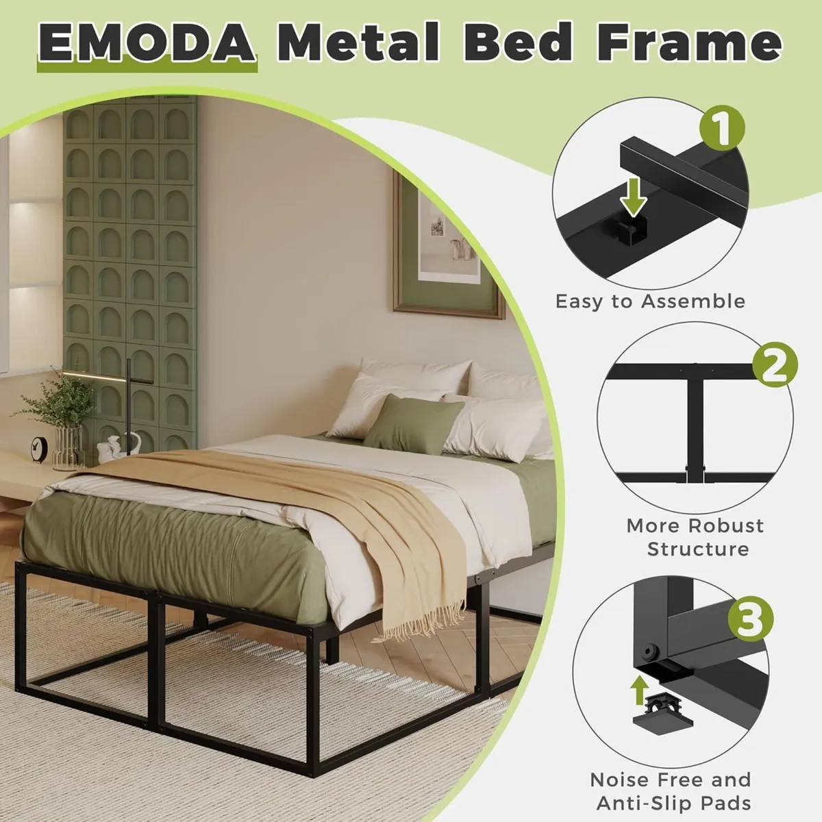 46 cm High Metal Bed Frame 140x200 Heavy Duty - Image 4