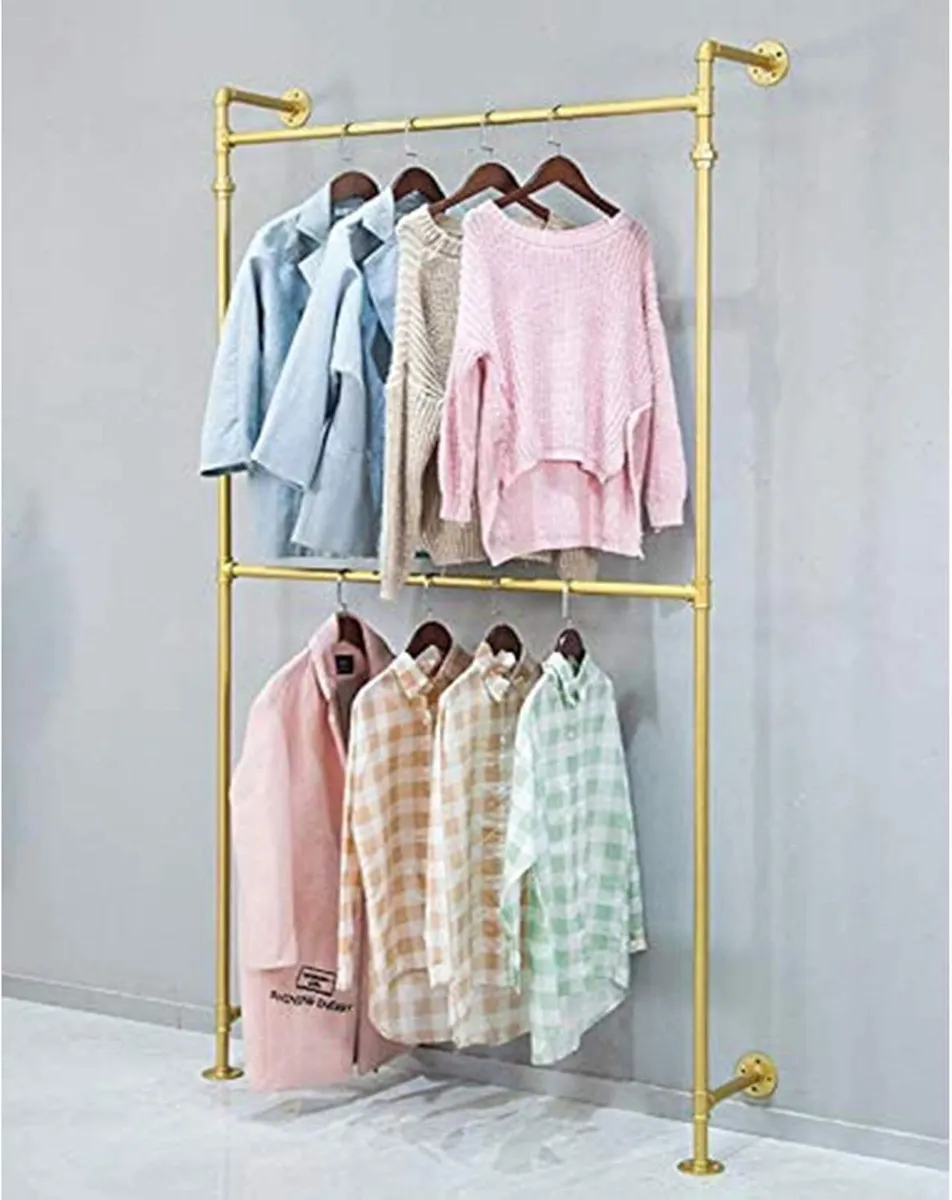 Industrial Pipe Clothing Rack Wall Mounted Iron - Image 1