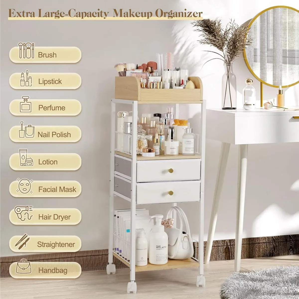 Makeup Organiser with Drawers and Wheels – Floor - Image 3