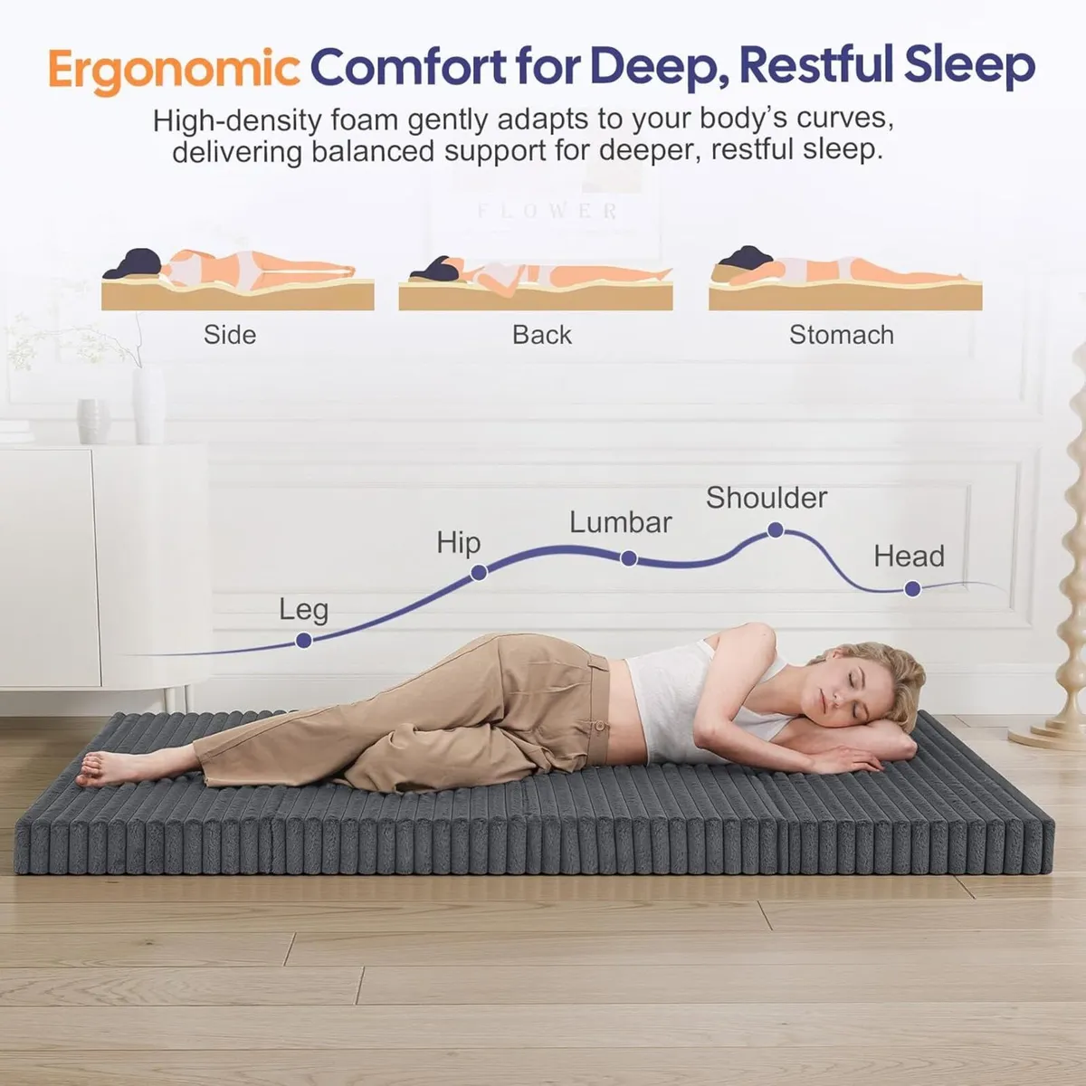 Folding Floor Mattress Double 190x135cm 4-Fold - Image 4
