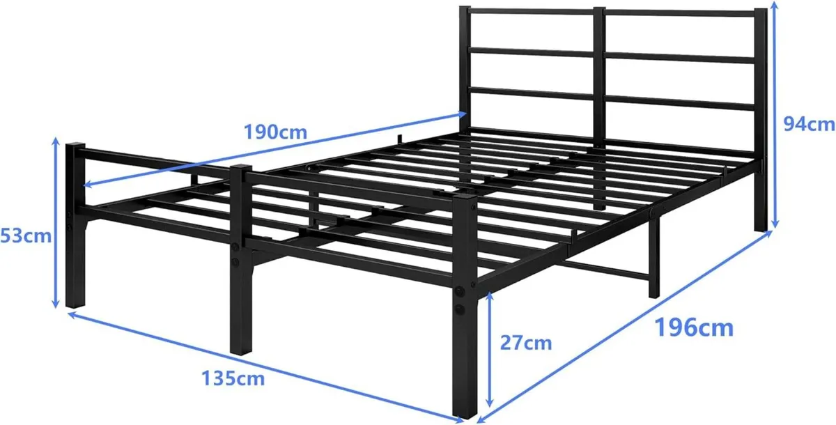 4ft6 Double Bed Frame with Headboard Metal Slats - Image 2