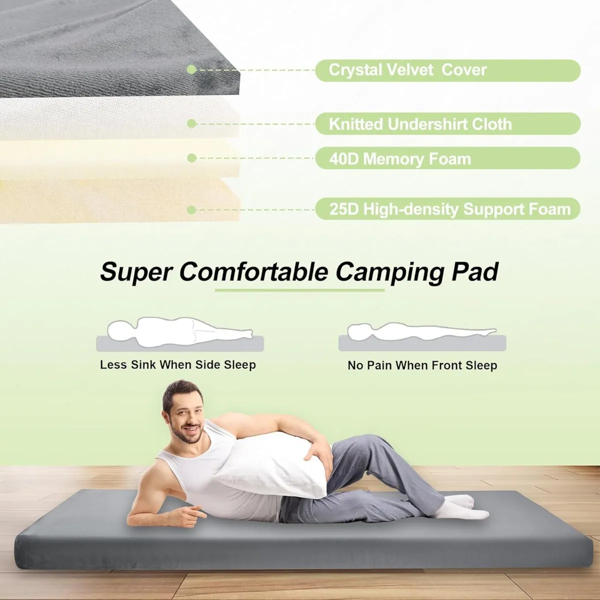 7.6cm Thick Memory Foam Camping Mattress Detachabl - Image 3