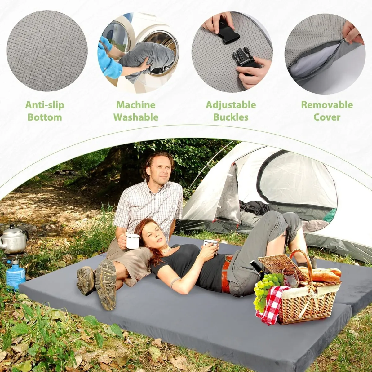 7.6cm Thick Memory Foam Camping Mattress Detachabl - Image 4
