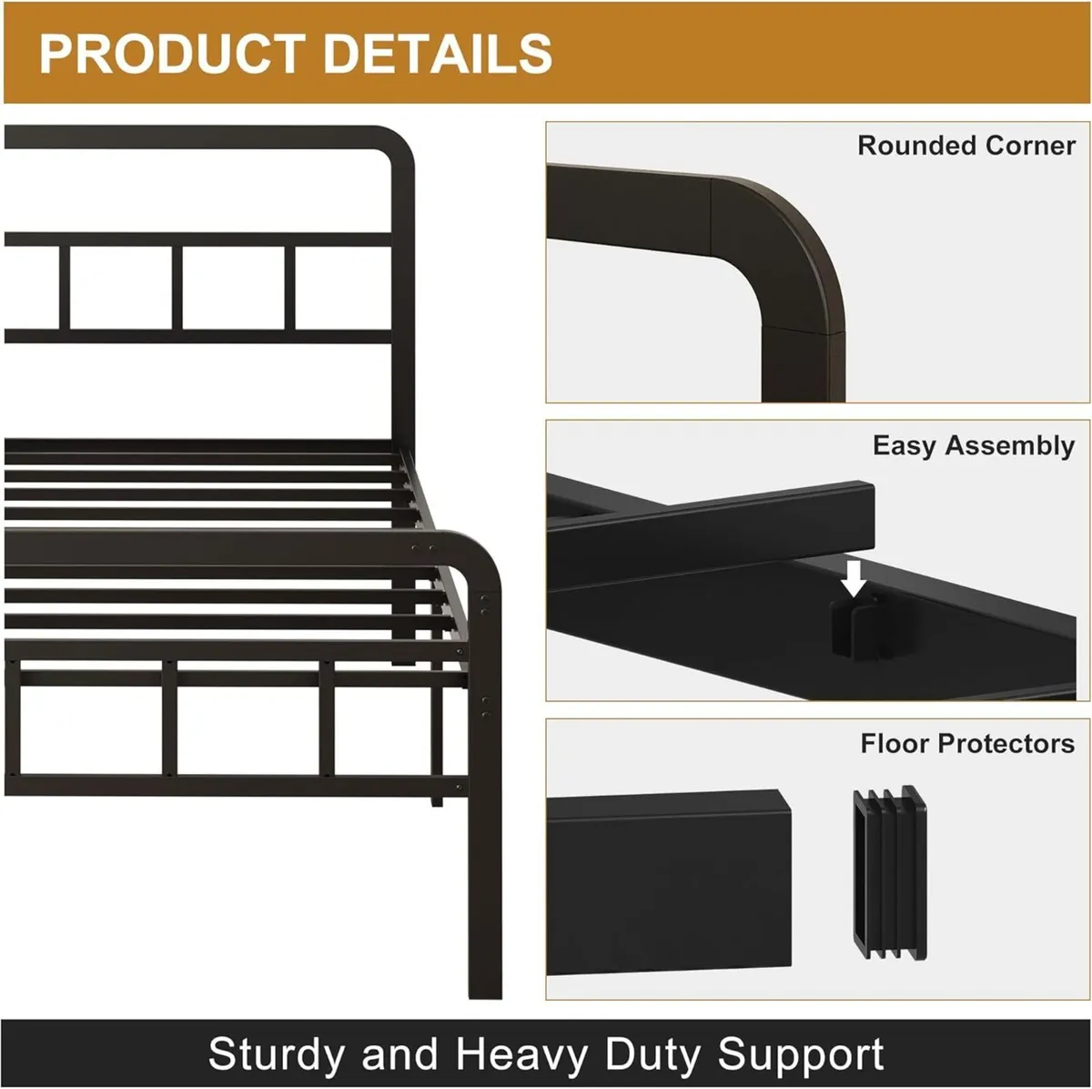 4ft6 Double Bed Frame with Curved Headboard and - Image 4