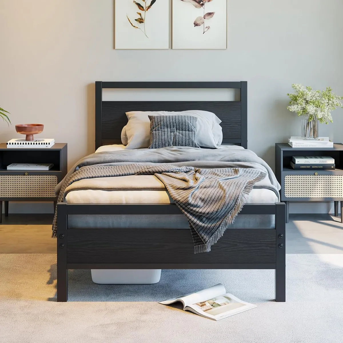 3ft Single Bed Frames Solid Bedstead Base with - Image 1