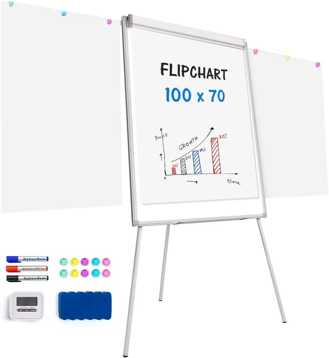 Flip Chart Whiteboard 100 x 70 cm Magnetic with - Image 1