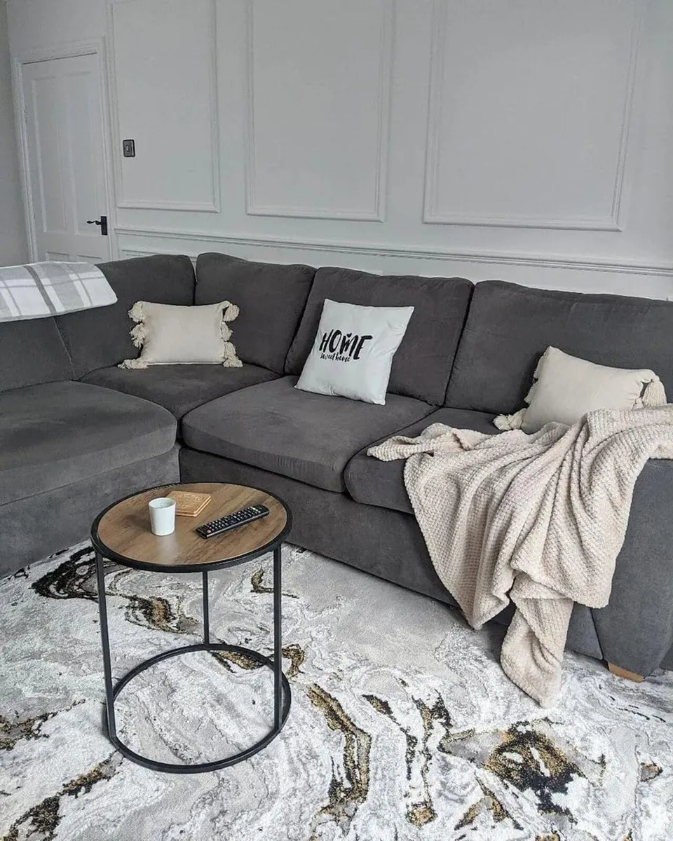 Designer Silver Abstract Living Room Area Rug - Image 2