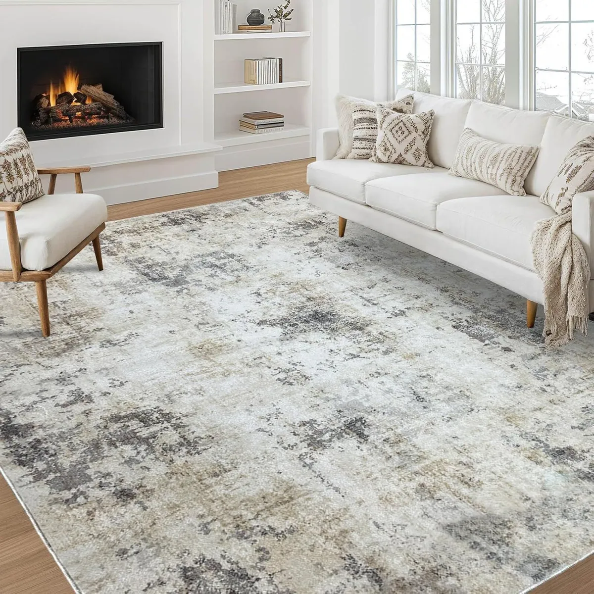 Modern Soft Area Rugs Abstract Distressed Living - Image 2